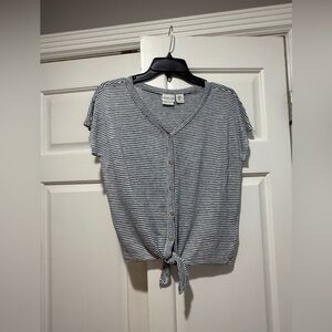 Rachel Zoe Gray and White Crop Tie Front Button Down Shirt